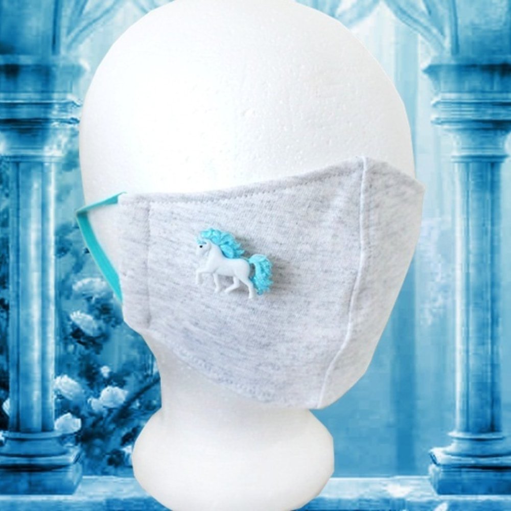 Blue Unicorn Button Face Mask